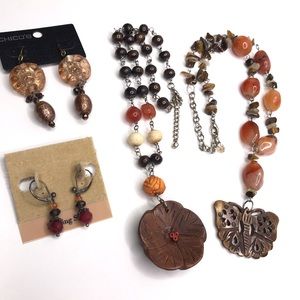 Lot (4) Necklaces and Earrings Fall Earthtones